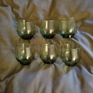 Set of Six Vintage Green Glass Tumblers